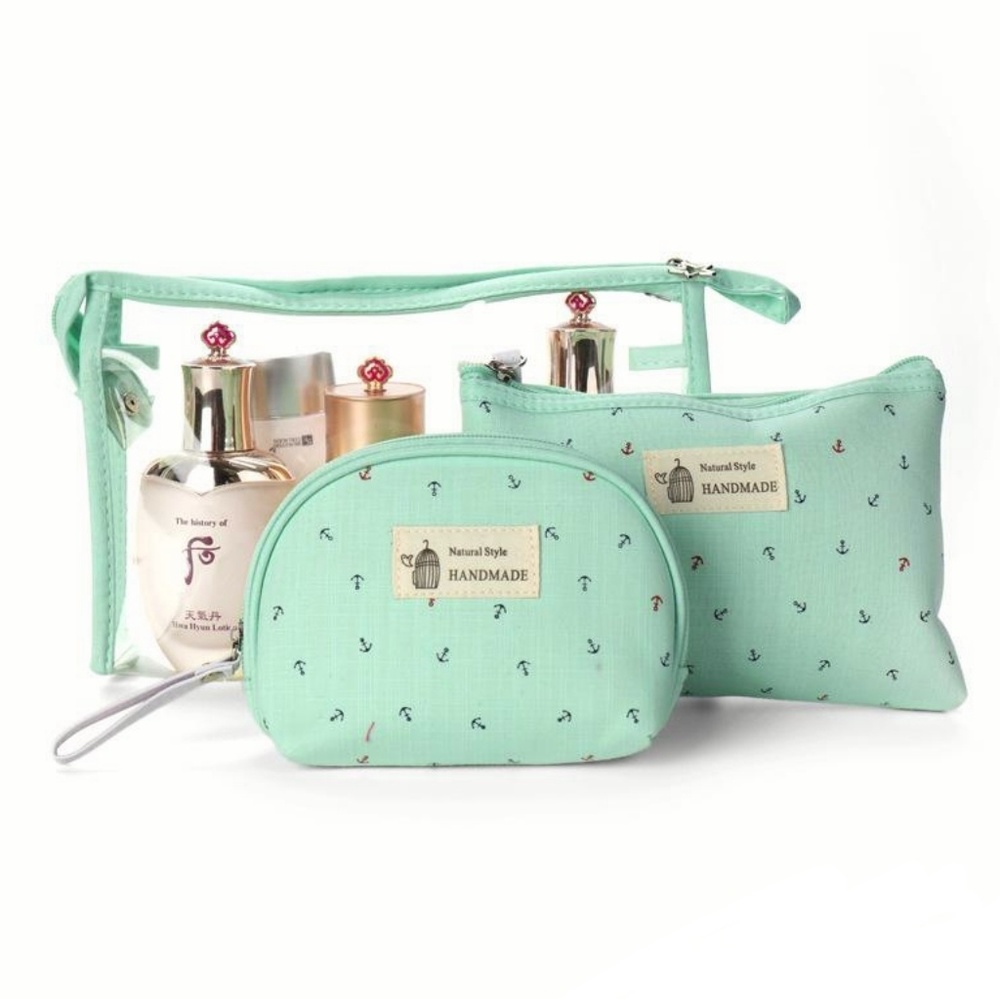 3 PIECE/SET TRAVEL MAKEUP BAGS, SEA FOAM GREEN ⚓